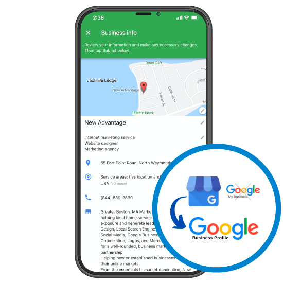 iPhone Google Business Profile App Weymouth Hingham Braintree Quincy MA 550px