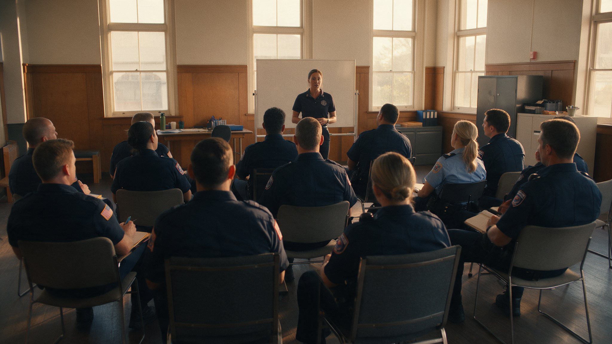 Instructor leading a first responder wellness training class