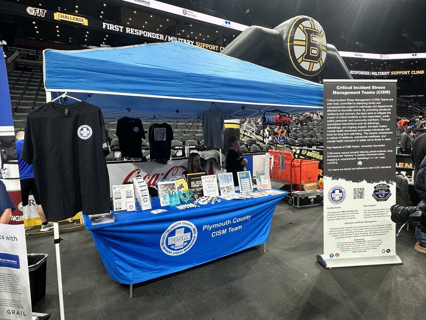 Plymouth County CISM events: the team outreach booth on the TD Garden concourse