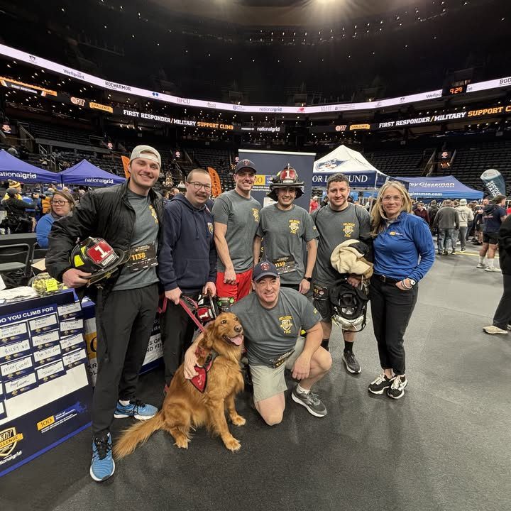 Plymouth County CISM events: team members with a therapy dog at the BFit Challenge, TD Garden, January 2026