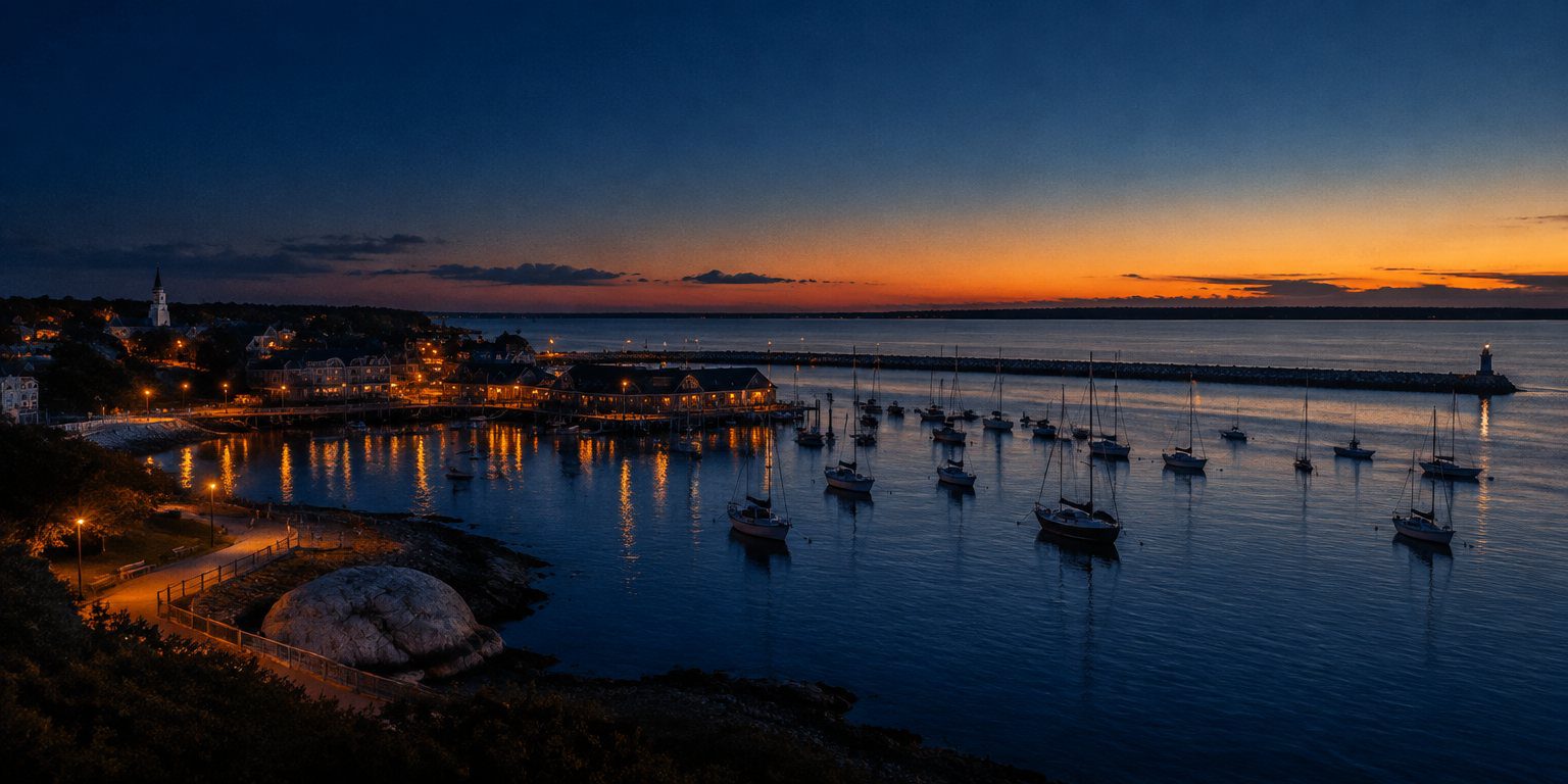 Donate to Plymouth County CISM: Plymouth Massachusetts harbor at blue hour