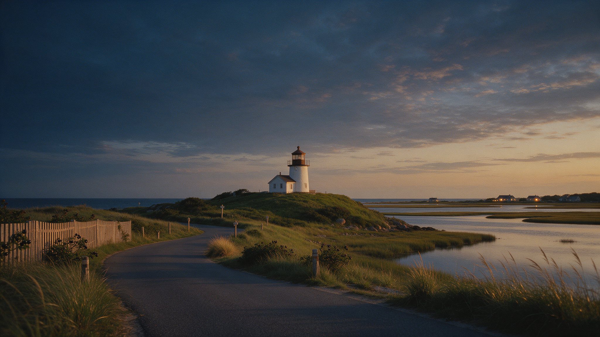 Lighthouse on the Massachusetts South Shore at dusk