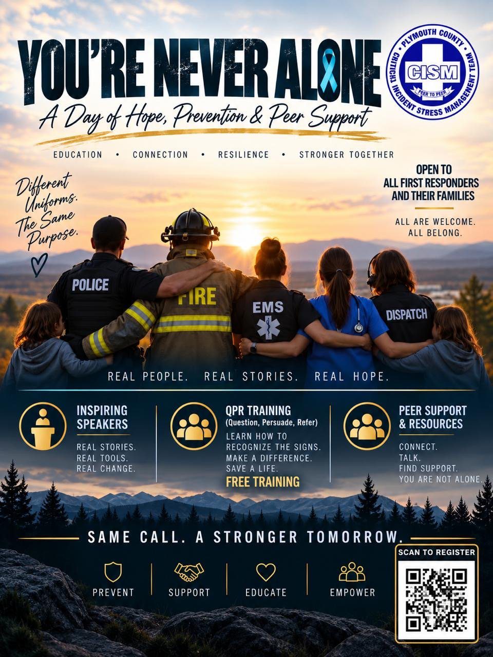 You're Never Alone — A Day of Hope, Prevention and Peer Support flyer